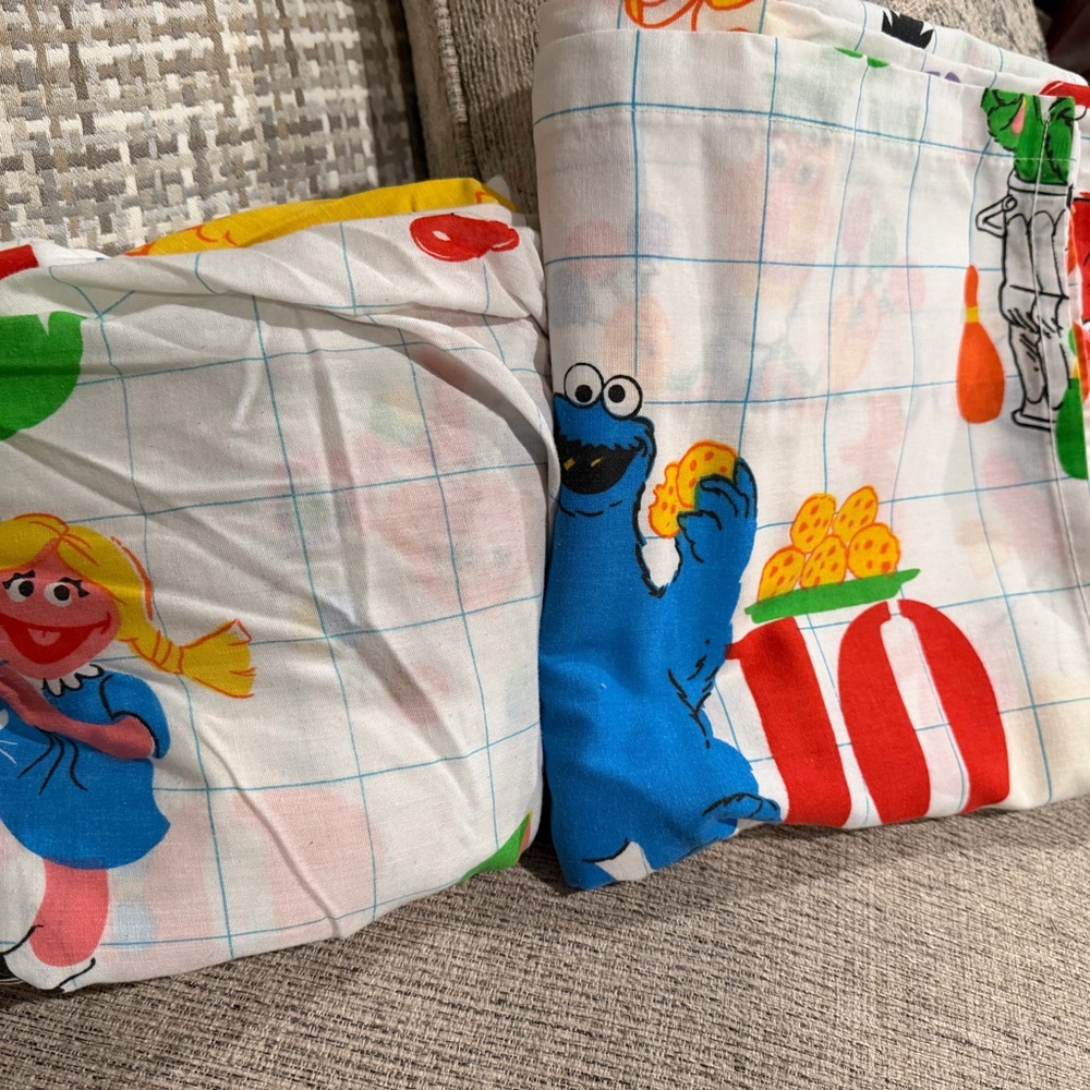 Vintage Sesame Street Twin Sheet Set 70s 80s Cookie Monster Big Bird